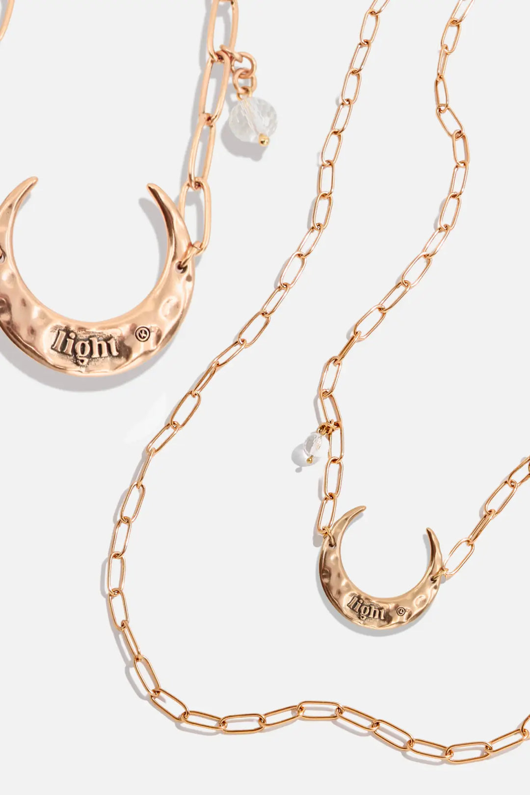Light Crescent Moon Long Chain Necklace - Antique Gold - Long chain