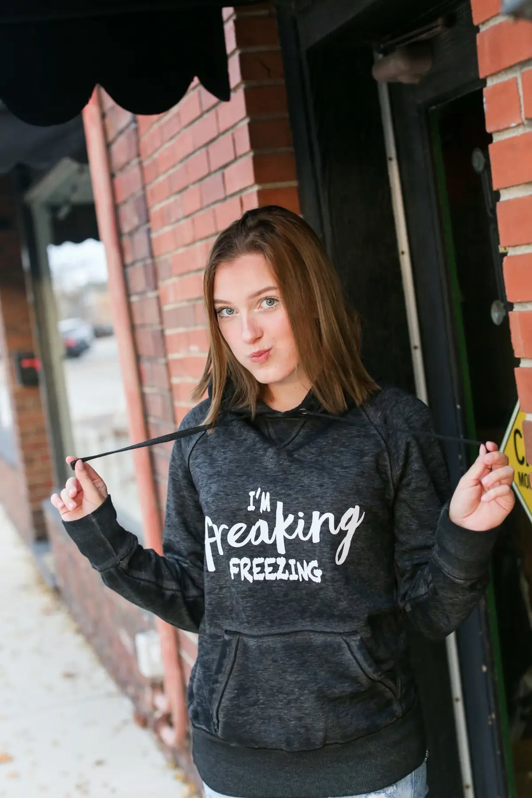 I’m Freaking Freezing Twisted Black Hoodie - Tops