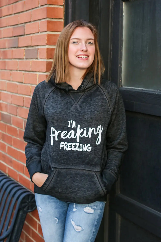 I’m Freaking Freezing Twisted Black Hoodie - Tops