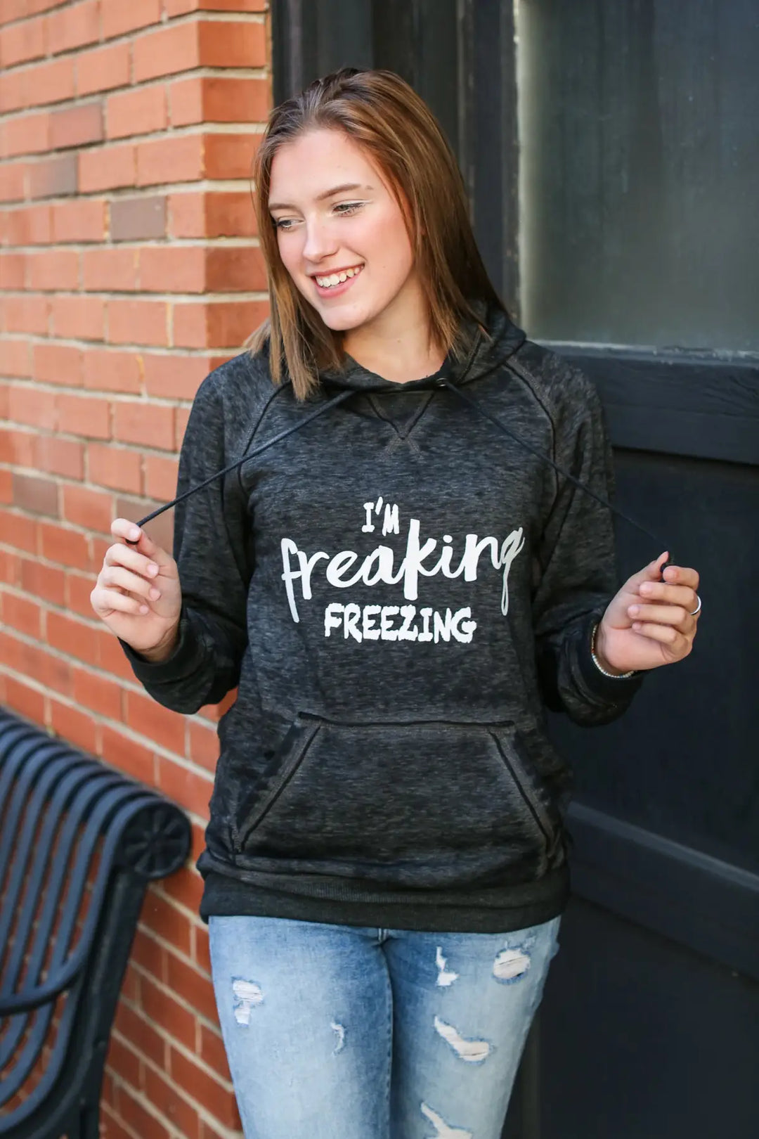 I’m Freaking Freezing Twisted Black Hoodie - Tops