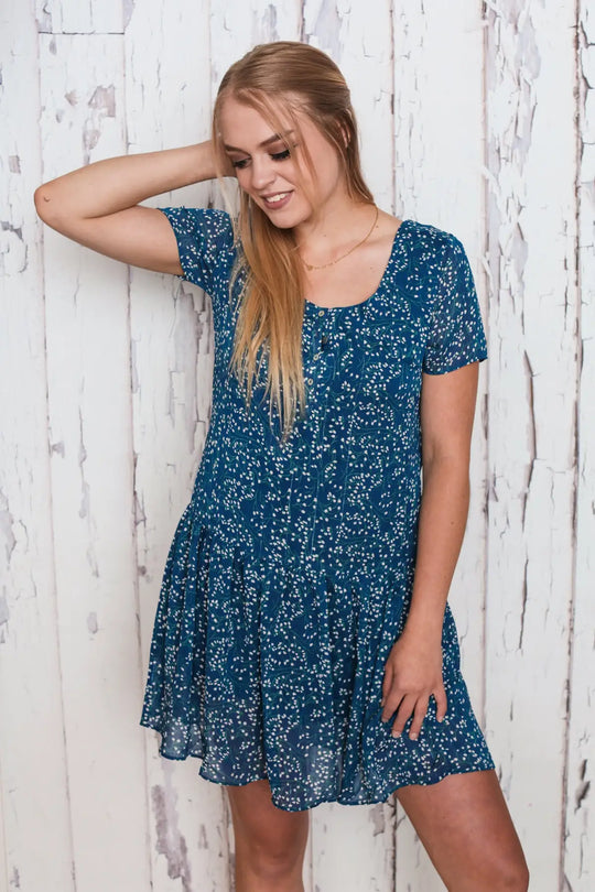 Ditsy Blue Smock Dress - Melissa Jean Boutique