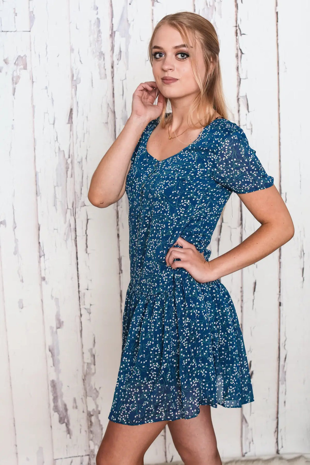 Ditsy Blue Smock Dress - Melissa Jean Boutique