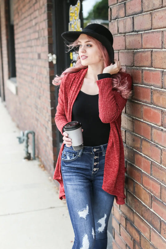 Kicking it Back Rust Cardigan - Melissa Jean Boutique