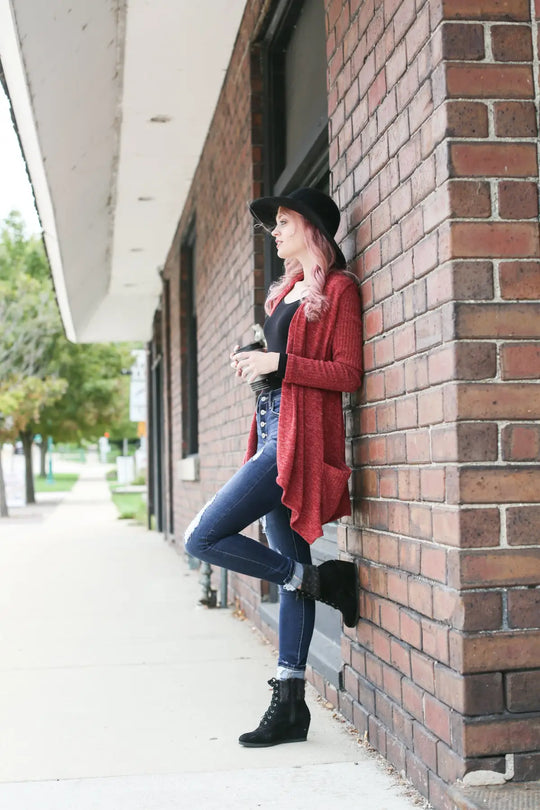 Kicking it Back Rust Cardigan - Melissa Jean Boutique
