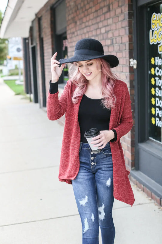 Kicking it Back Rust Cardigan - Melissa Jean Boutique