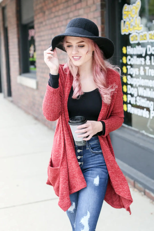 Kicking it Back Rust Cardigan - Melissa Jean Boutique