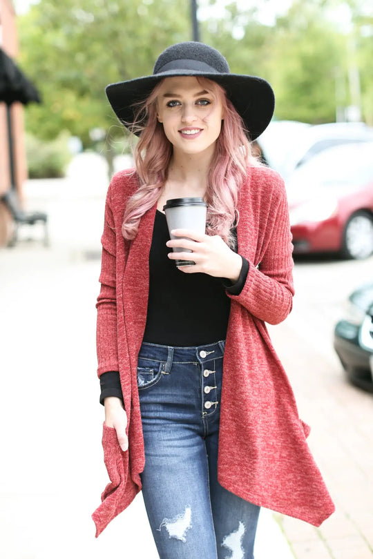 Kicking it Back Rust Cardigan - Melissa Jean Boutique