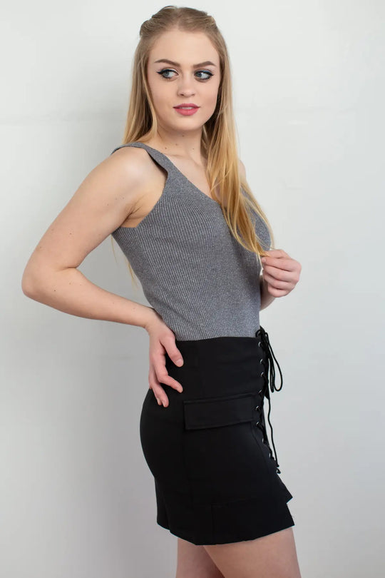 Lace It Up Black Mini Skirt - Melissa Jean Boutique