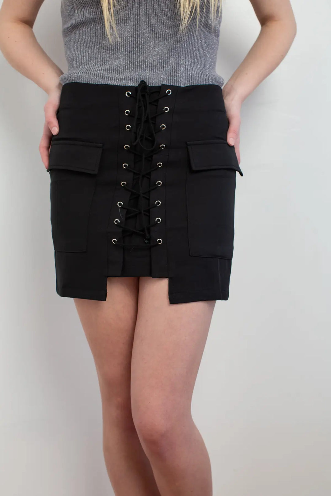 Lace It Up Black Mini Skirt - Melissa Jean Boutique