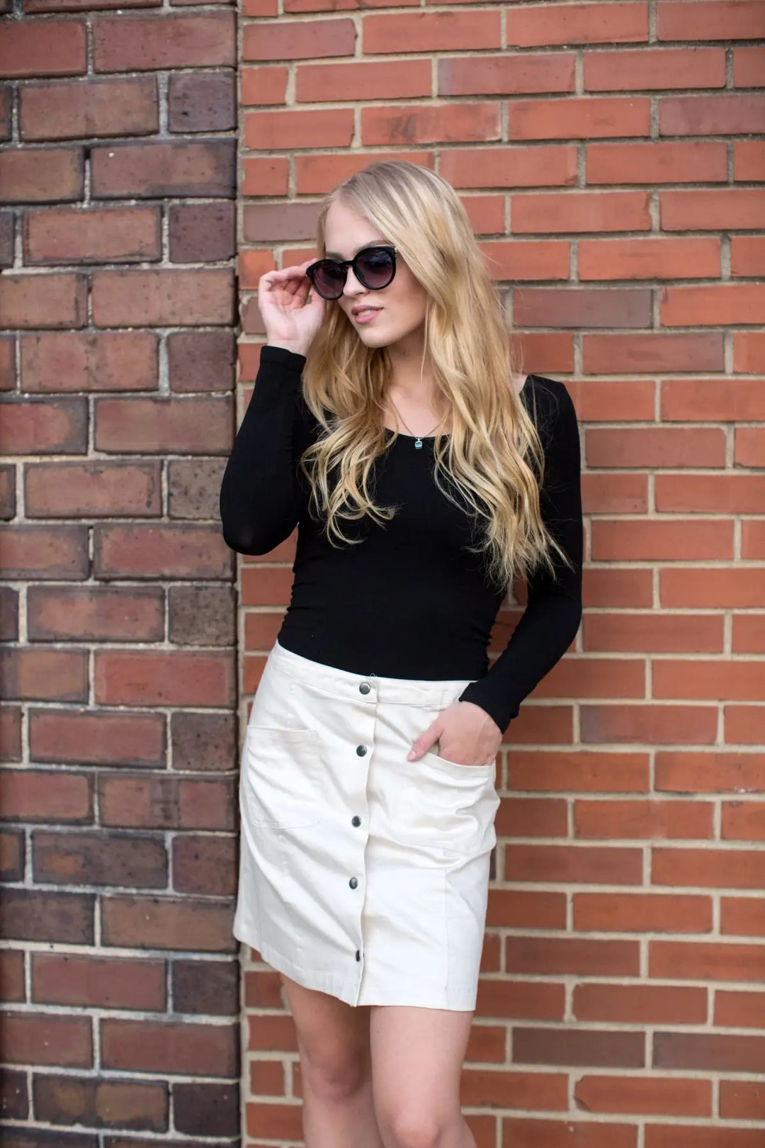 Light Khaki Button Down A-Line Skirt - Melissa Jean Boutique