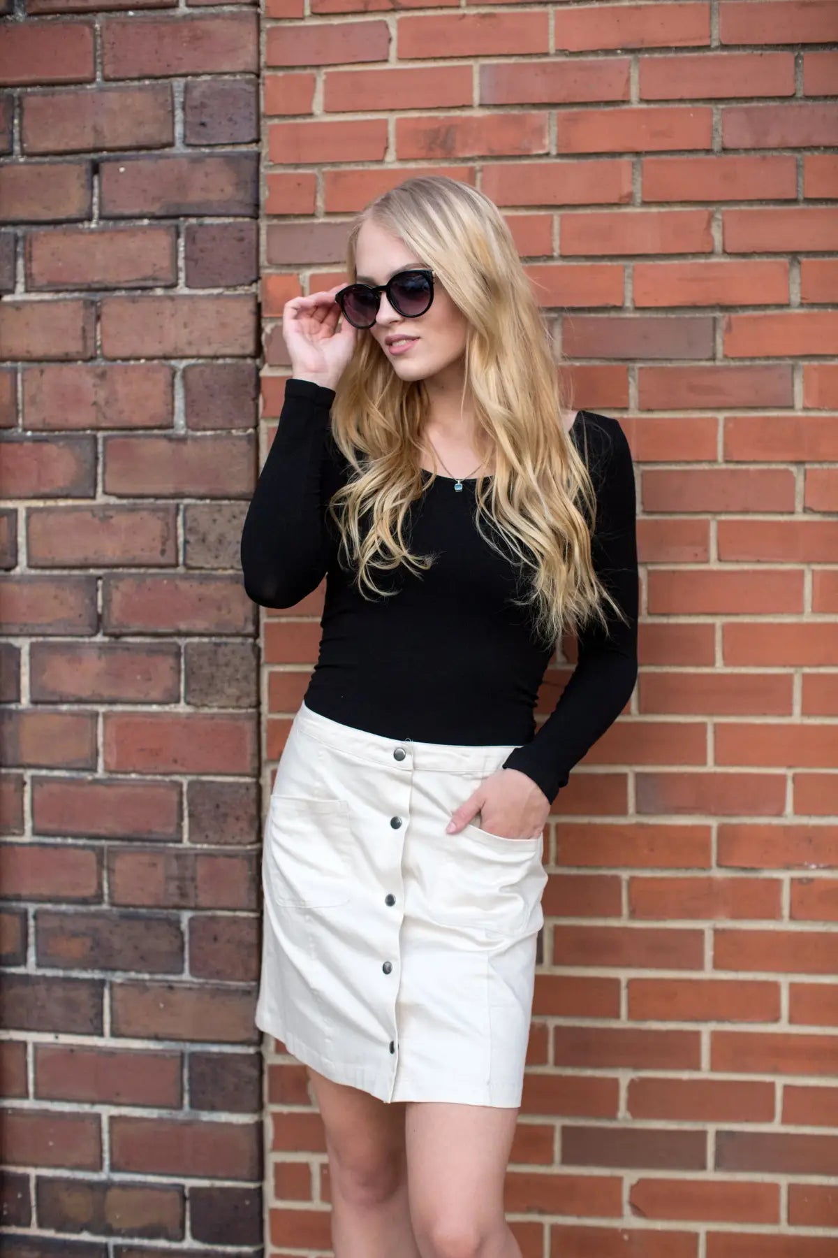 Light Khaki Button Down A-Line Skirt - Melissa Jean Boutique