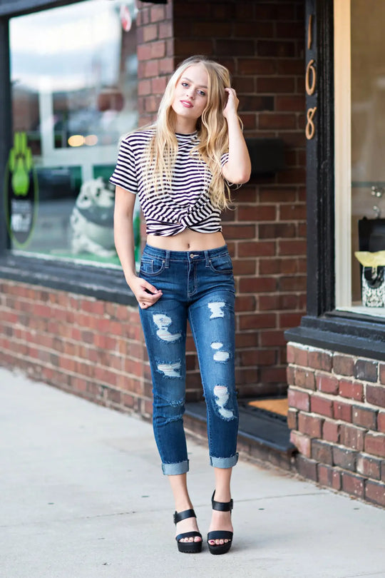 Alexa Cuff Skinny Ankle Jeans - Melissa Jean Boutique