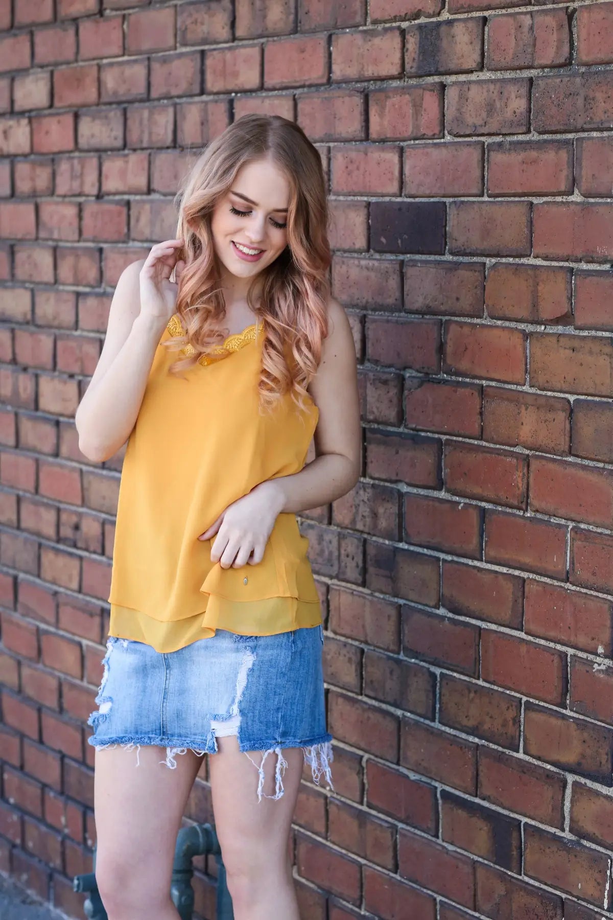 A Little Flair Mustard Cami Top - Melissa Jean Boutique