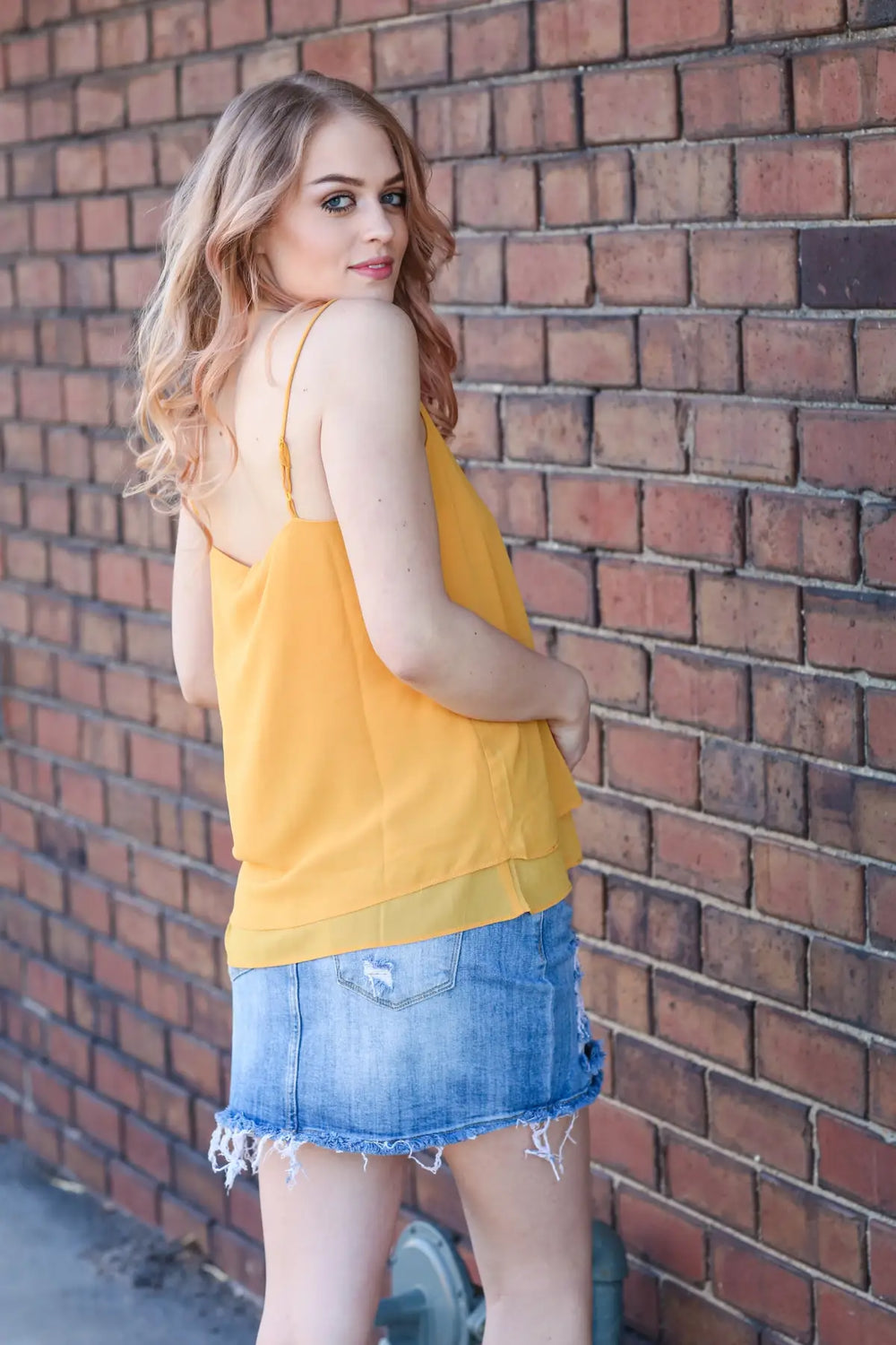 A Little Flair Mustard Cami Top - Melissa Jean Boutique