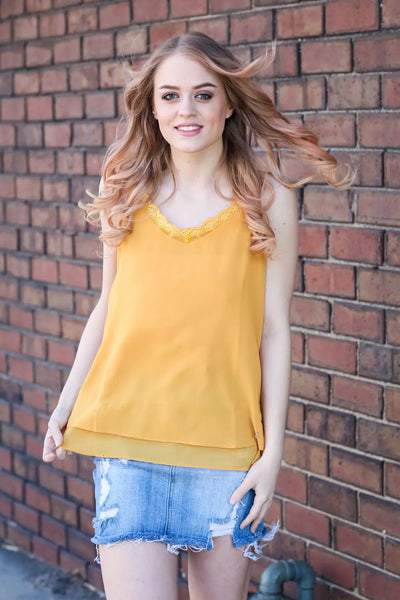 A Little Flair Mustard Cami Top - Melissa Jean Boutique