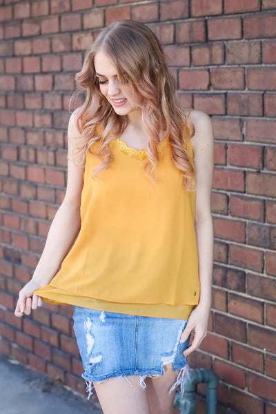 A Little Flair Mustard Cami Top - Melissa Jean Boutique