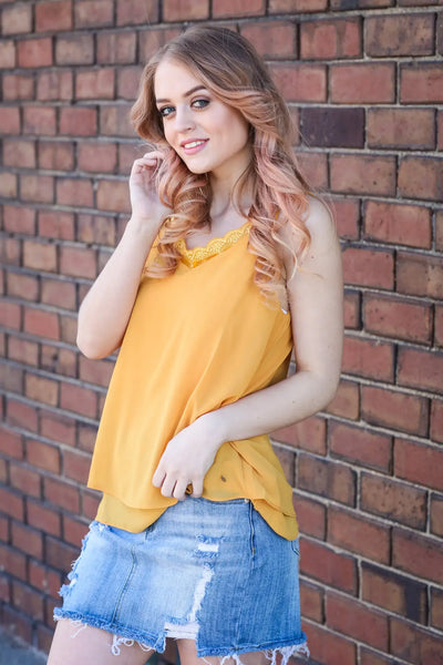 A Little Flair Mustard Cami Top - Melissa Jean Boutique