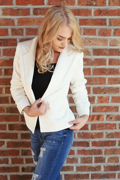 Kick it Up Ivory Blazer Jacket - Melissa Jean Boutique