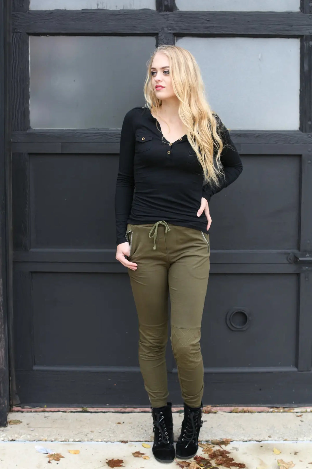 Olive Moto Joggers - Melissa Jean Boutique