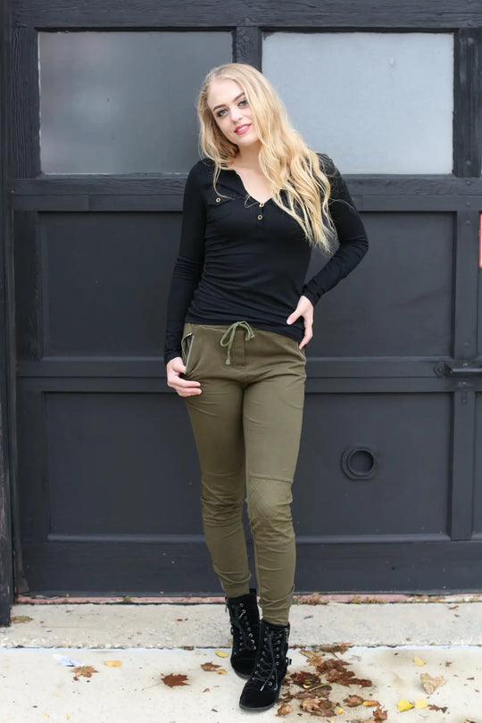 Olive Moto Joggers - Melissa Jean Boutique