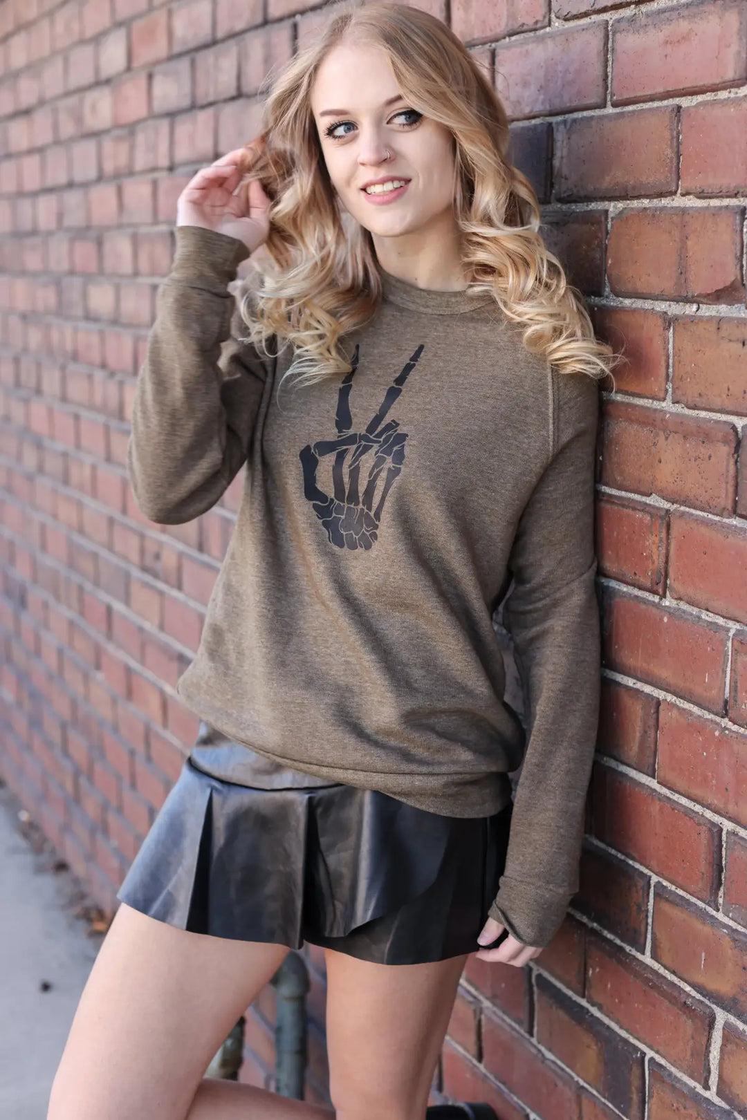 Peace Out Brown Crewneck - Tops
