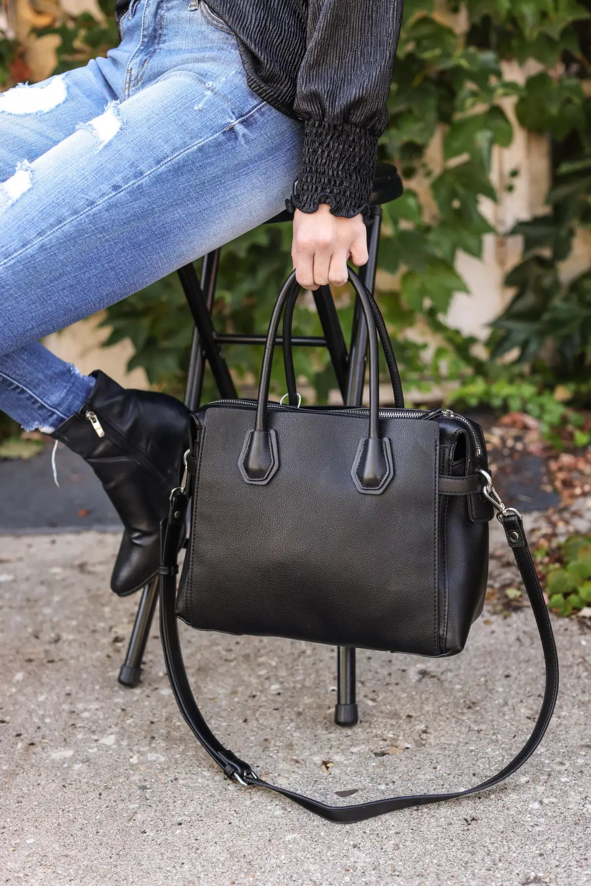 Claudia Luxury Vegan Black Satchel - handbags