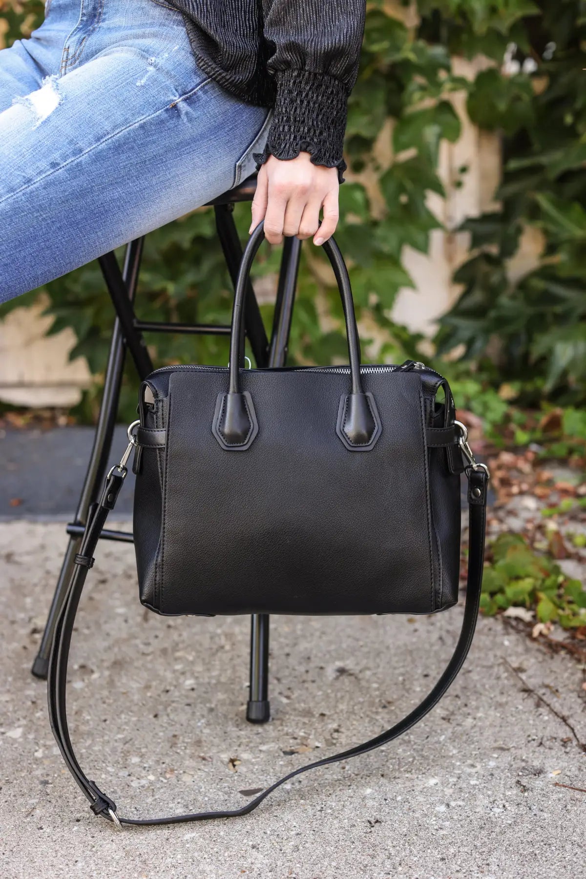 Claudia Luxury Vegan Black Satchel - handbags