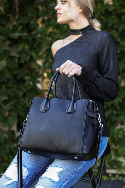 Claudia Luxury Vegan Black Satchel - handbags