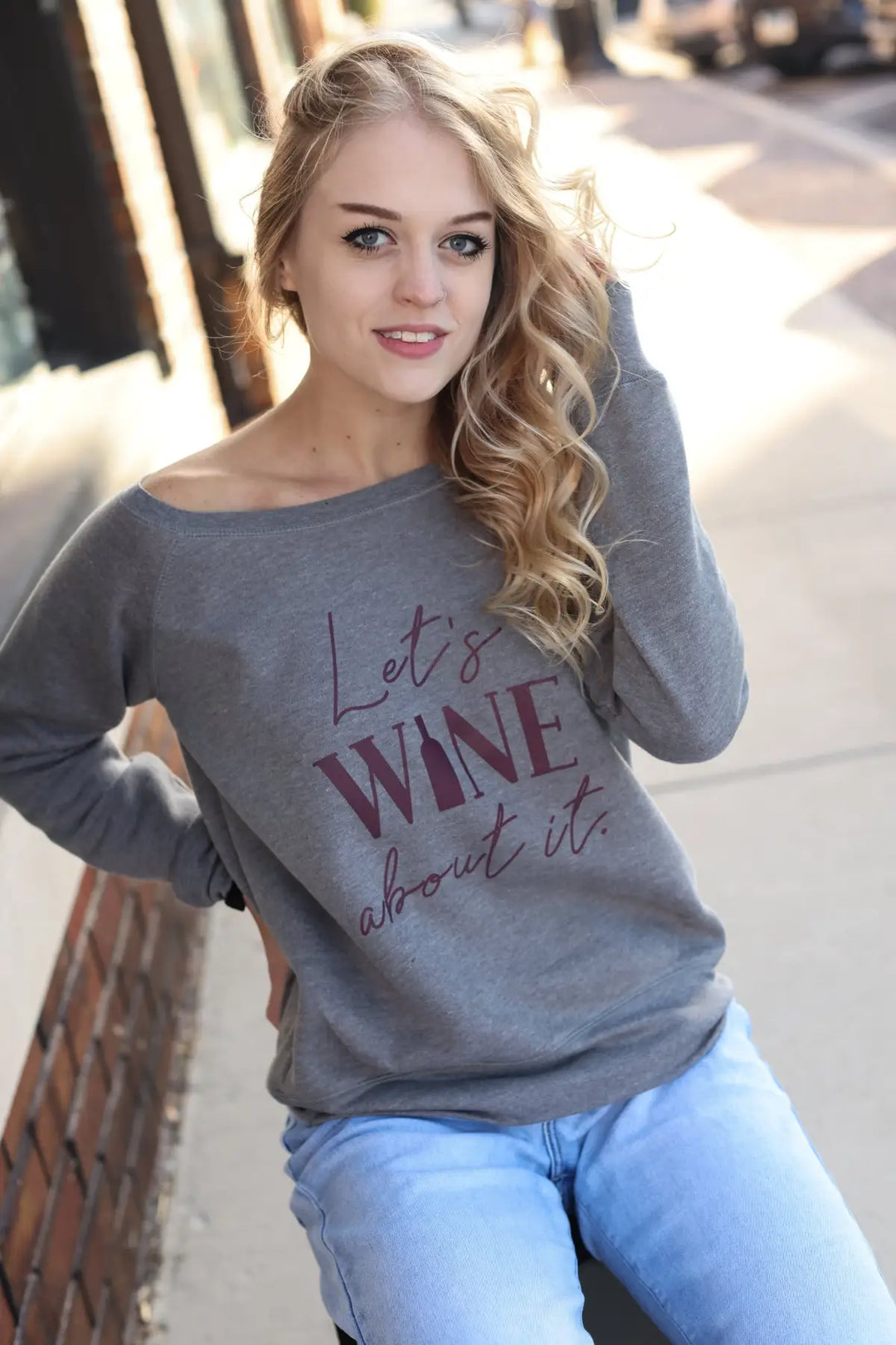 Let's Wine About It Sweatshirt Gray - MELISSA JEAN