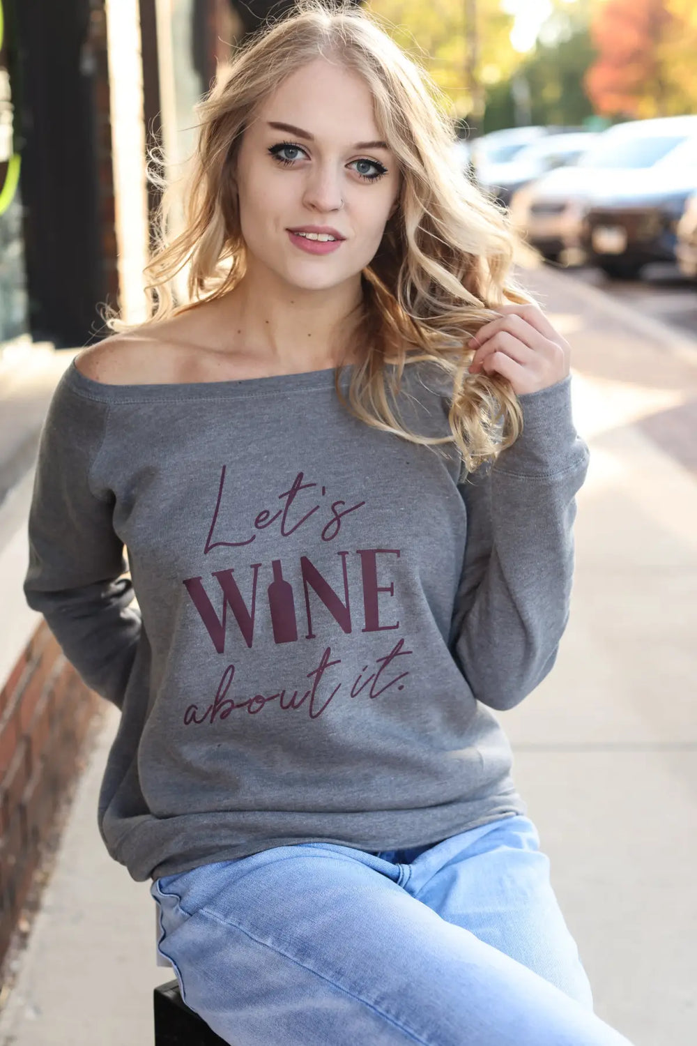 Let's Wine About It Sweatshirt Gray - MELISSA JEAN
