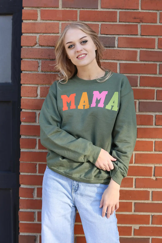 MAMA Green Crewneck Sweatshirt - Tops