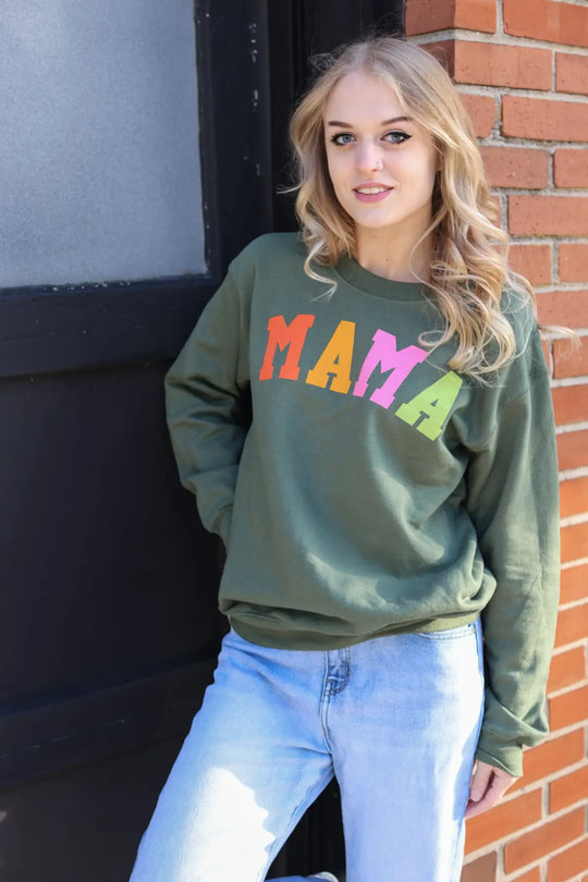 MAMA Green Crewneck Sweatshirt - Tops