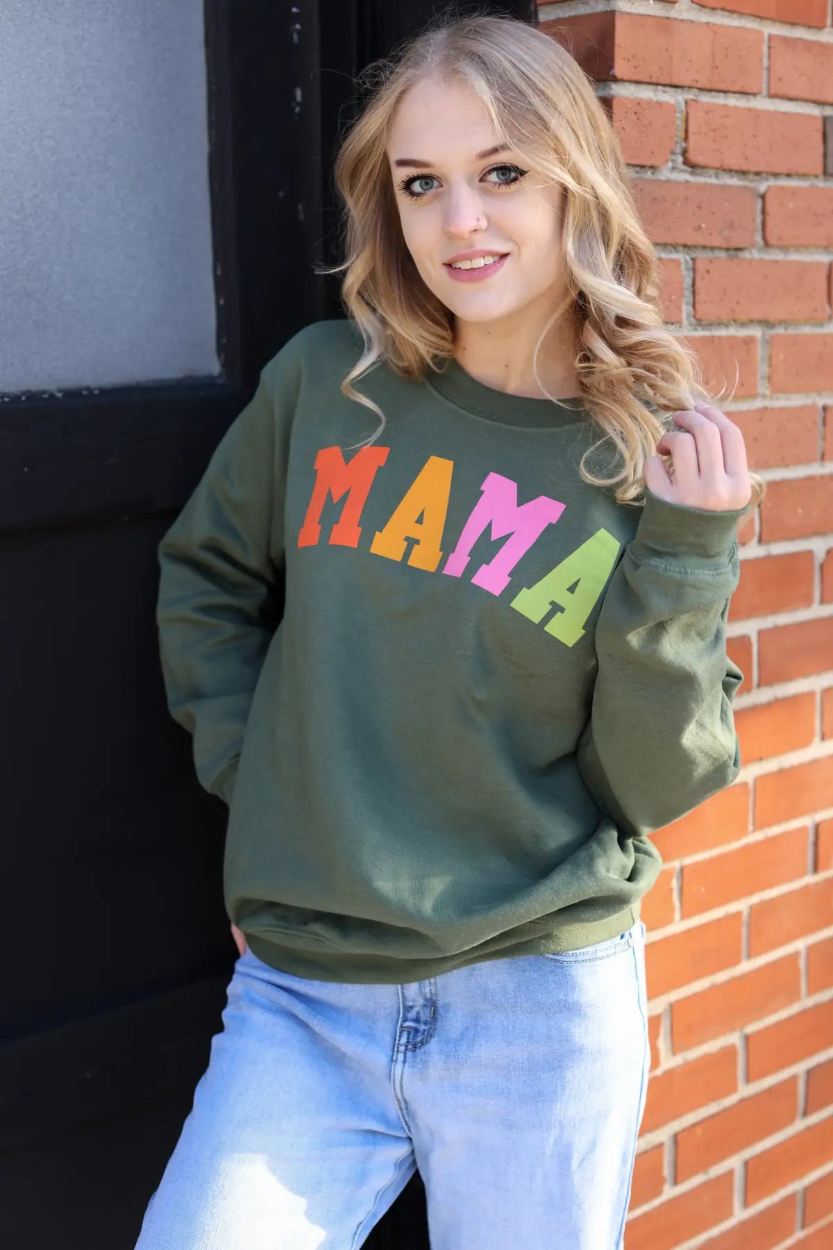MAMA Green Crewneck Sweatshirt - Tops