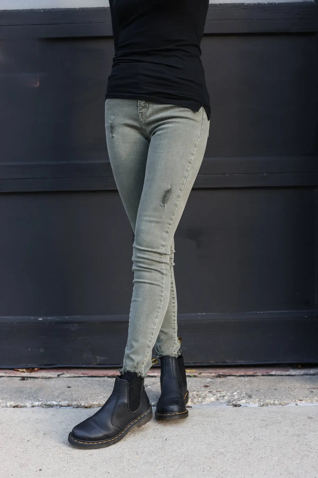 Olive Ripped Skinny Jean - Bottoms