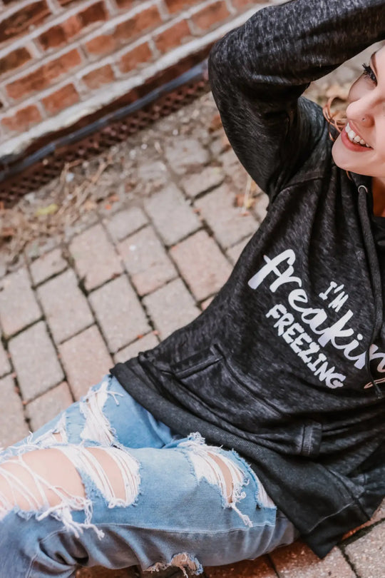 I’m Freaking Freezing Twisted Black Hoodie - Tops