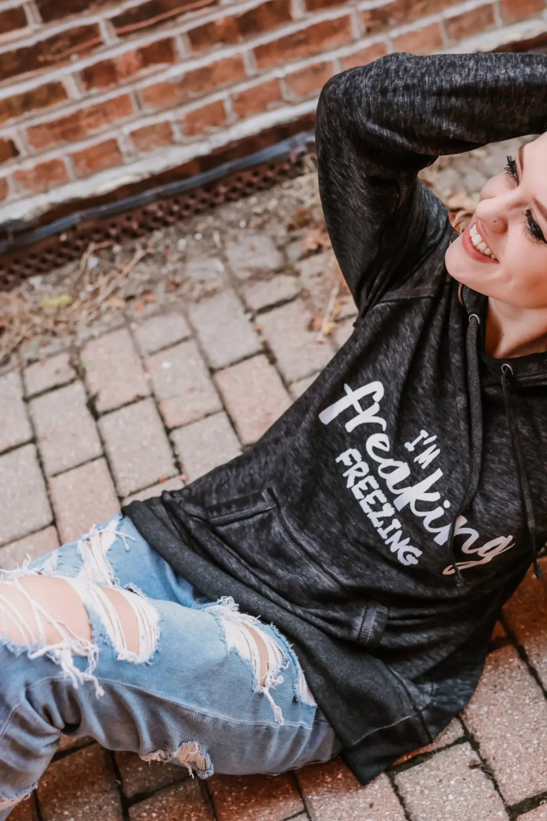 I’m Freaking Freezing Twisted Black Hoodie - Tops