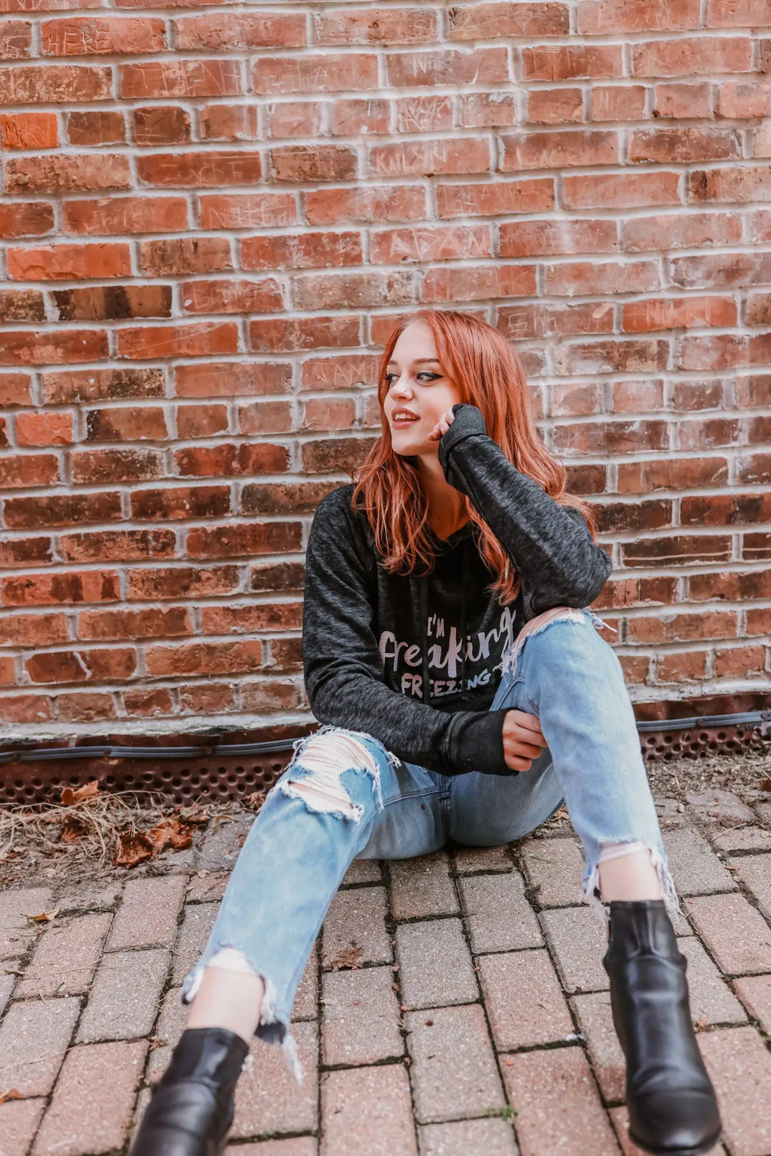 I’m Freaking Freezing Twisted Black Hoodie - Tops