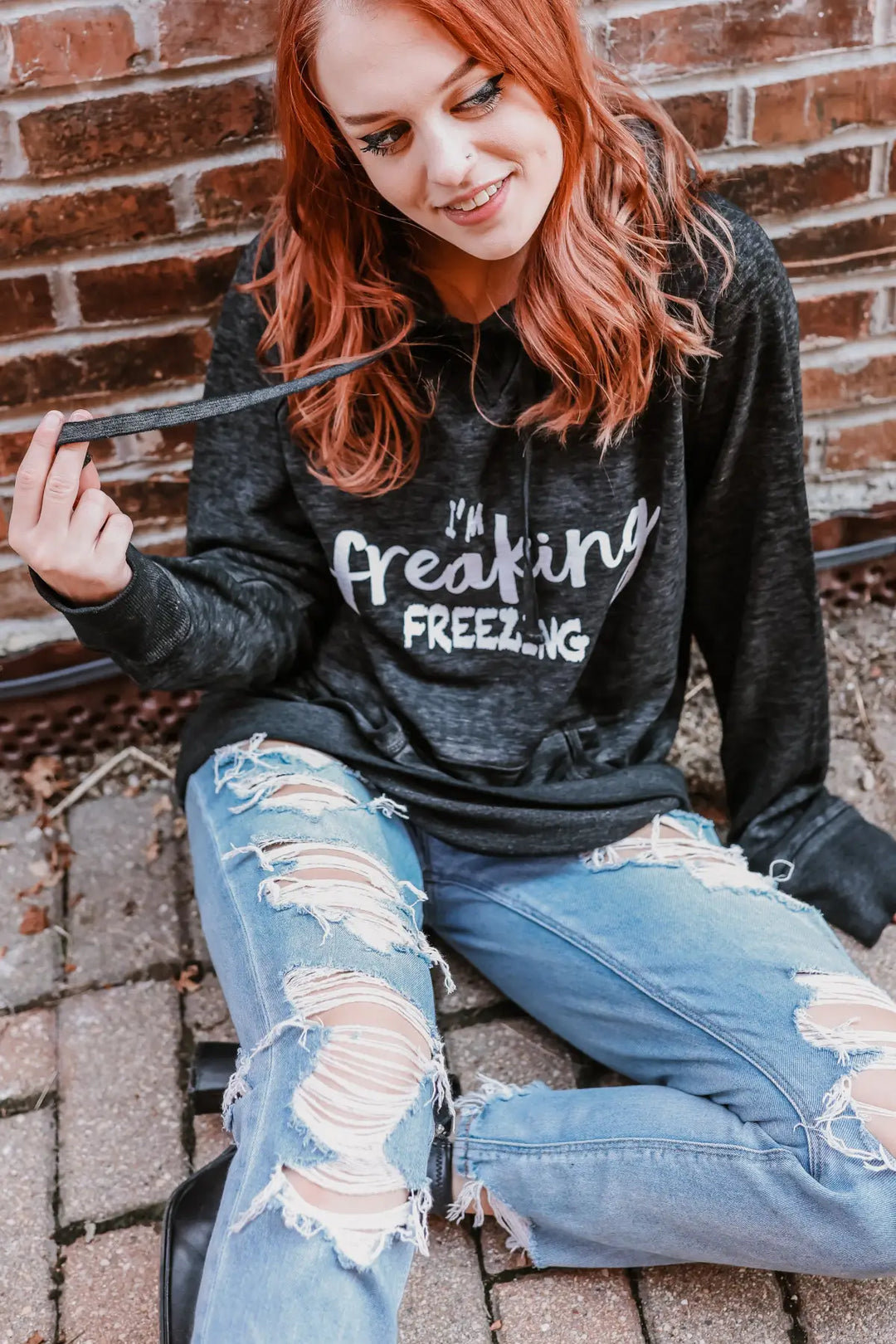 I’m Freaking Freezing Twisted Black Hoodie - Tops