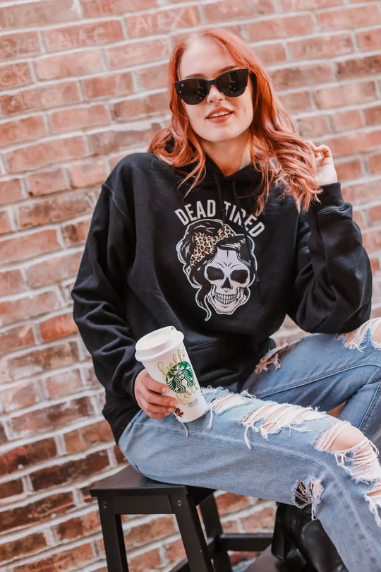 Dead Tired Black Hoodie - Tops