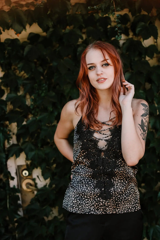 Lace Animal Print Cami - Tops