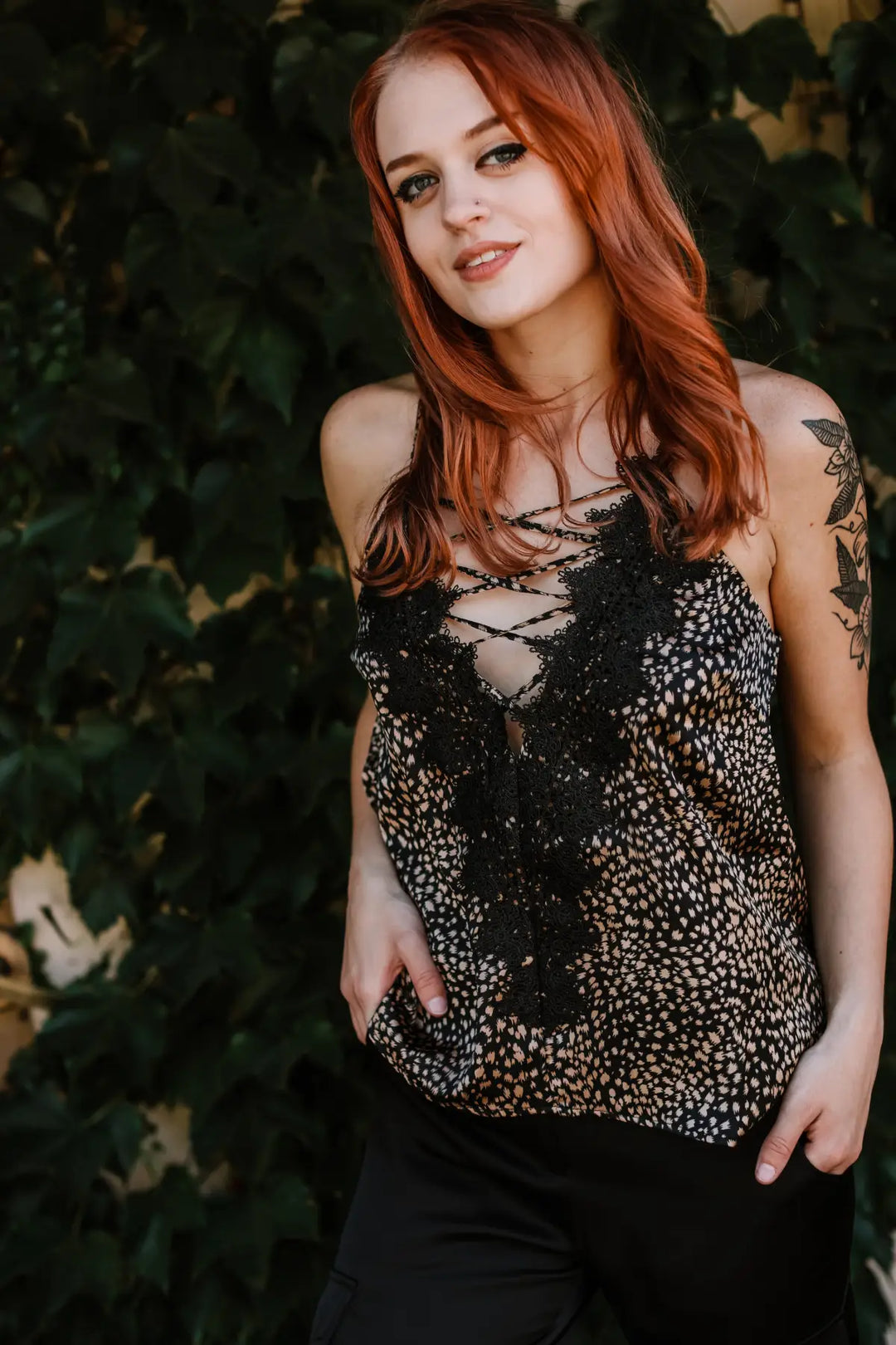 Lace Animal Print Cami - Tops