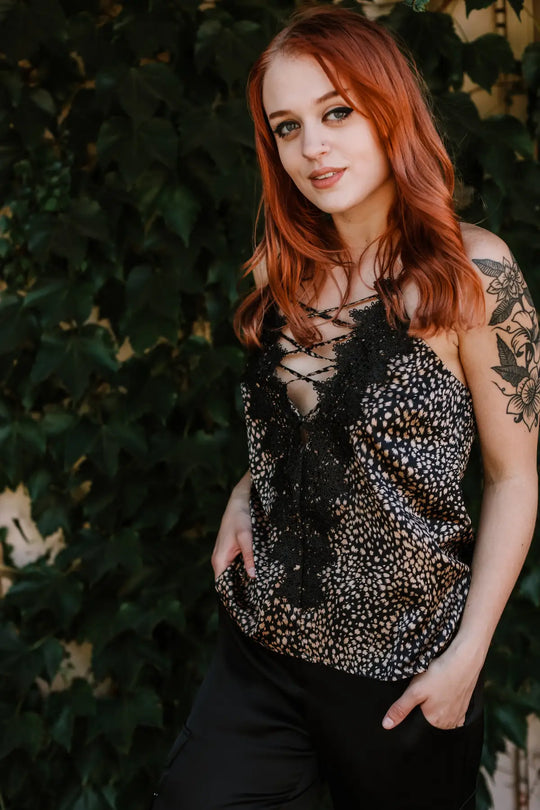 Lace Animal Print Cami - Tops