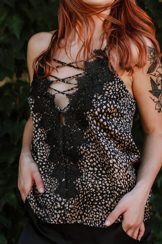 Lace Animal Print Cami - Tops