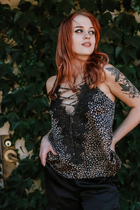 Lace Animal Print Cami - Tops