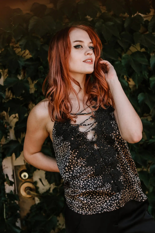 Lace Animal Print Cami - Tops