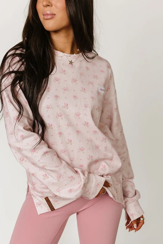 University SideSlit Pullover - Tea Rose - Tops