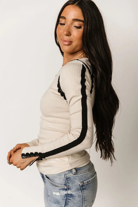 Laced In Love Long Sleeve - Cream - Tops