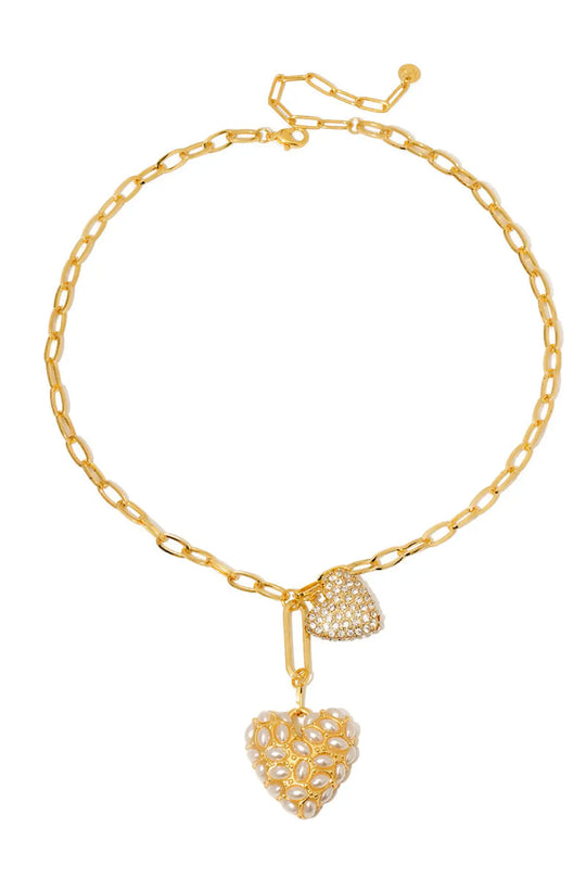 Double Take Pearl Heart Necklace - WATERPROOF - Necklace