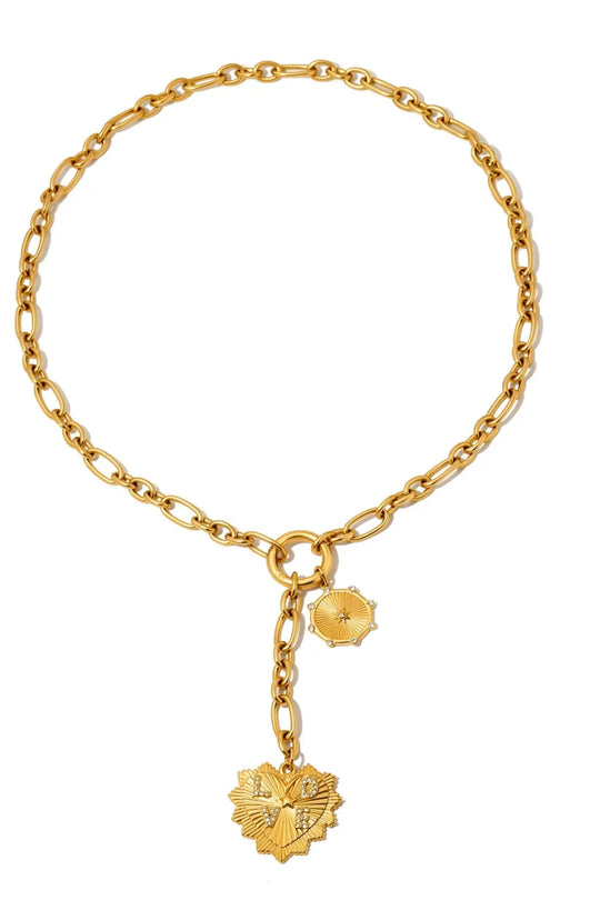 Sunburst Heart Love Pendant Necklace - WATERPROOF - Double Pendant - Necklace