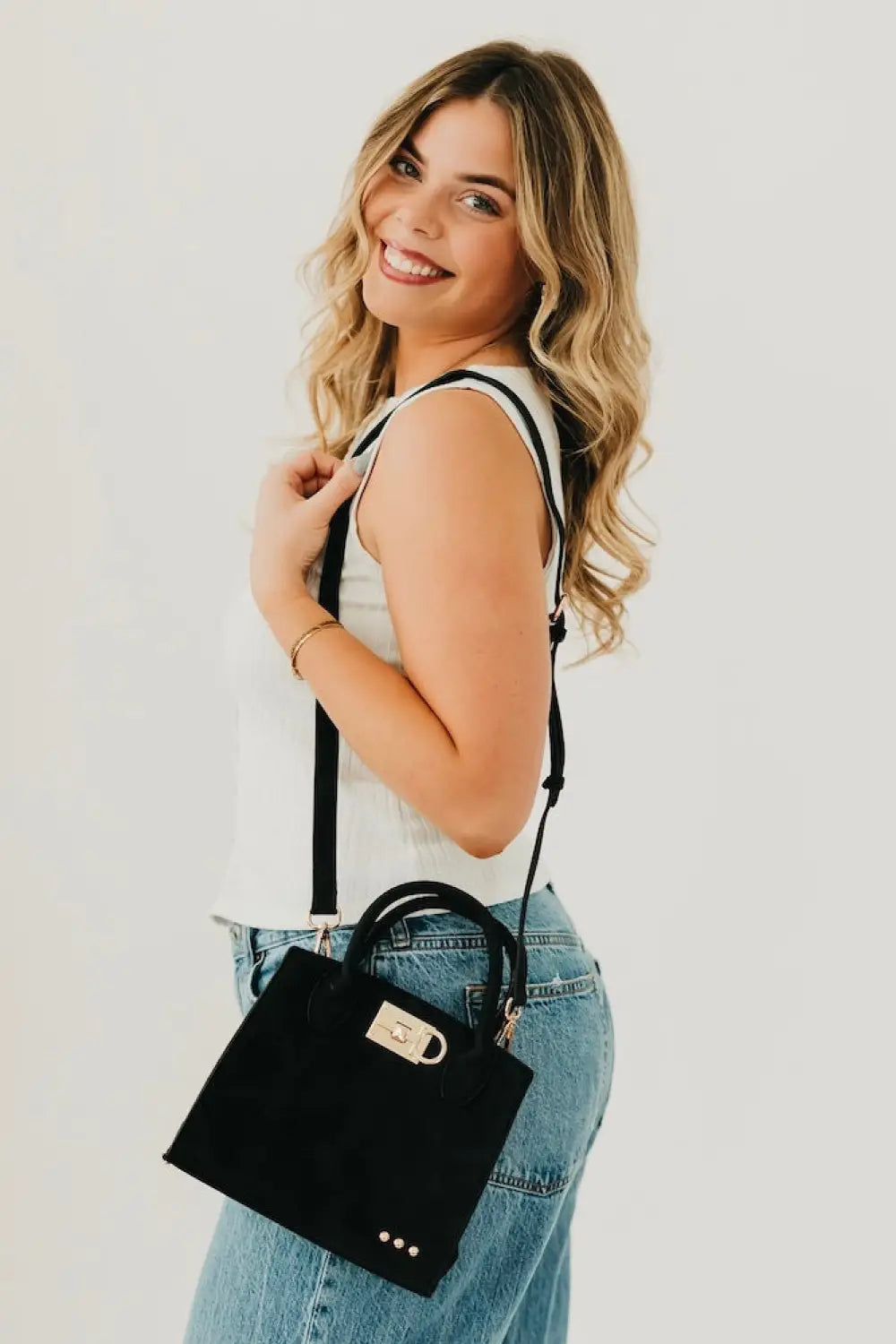 Nixie Nubuck Small Tote - Black - Tote Bag